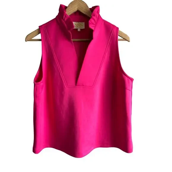 SSYS Sleeveless Frill Vneck Top Pink M - Picture 1 of 9